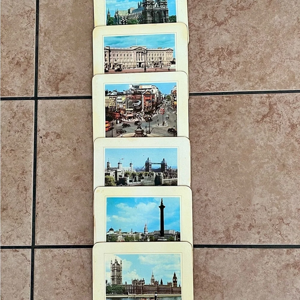 Vintage Coaster Set with Scenic Prints 6.5/7 Inch